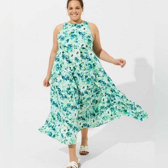 Torrid Maxi Gauze Halter Tiered Dress Watercolor Floral 3X (22-24) NWT IN PKG - Picture 1 of 6